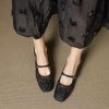 Genuine Leather Square Toe Woven Hollow Mary Jane Shoes for Women - 2025 Mid-Heel Strap Flats, Y2K Style