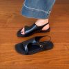 Genuine Leather Vacation Flat-Toe Sandals for Women - Side-Open Black Summer Shoes 2025, Lazy Chic Style