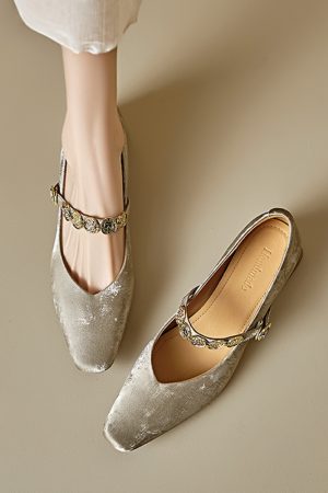 Genuine Leather Vintage Mary Jane Shoes for Women - Mid-Heel, Square Toe, Chunky Heel, Retro Style, Italian Design