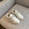 Genuine Leather White Sneakers for Women - 2025 Spring Korean Style Thick-Soled Round-Toe Lace-Up Casual Versatile Shoes