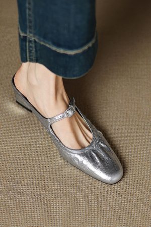 Genuine Soft Leather Mary Jane Half Slippers for Women with Chunky High Heels - Italian Corso Venezia Style