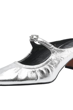 Genuine Soft Leather Mary Jane Half Slippers for Women with Chunky High Heels - Italian Corso Venezia Style