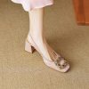 Giant American Style Chunky High-Heeled Open-Back Square-Toe Women's Sandals with Crystal Square Buckle - Fashionable Summer Footwear