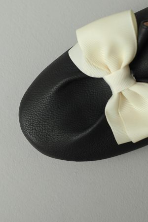 Giant Soft French Genuine Leather Women's Ballet Flats with Gentle Bow - Artistic Two-Way Design for Comfortable Everyday Style