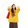Ginger Yellow Retro Printed Short Sleeve T-Shirt for Women, Trendy Loose Fit Casual Tee, Summer 2025 Fashion