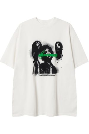 Ginger Yellow Retro Printed Short Sleeve T-Shirt for Women, Trendy Loose Fit Casual Tee, Summer 2025 Fashion