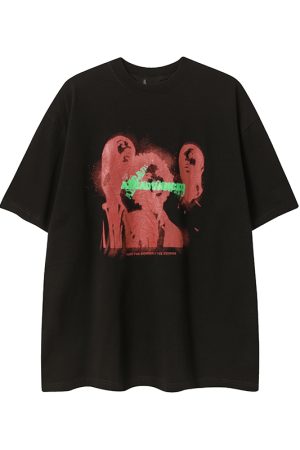 Ginger Yellow Retro Printed Short Sleeve T-Shirt for Women, Trendy Loose Fit Casual Tee, Summer 2025 Fashion