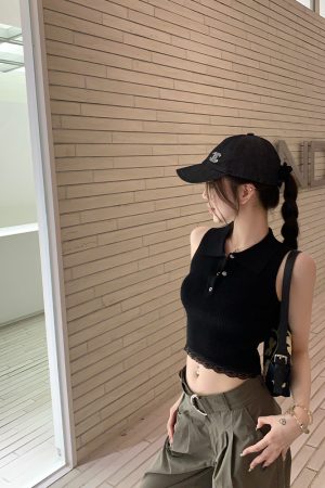 Girl's Morning Sleeveless Vest Women's Summer Polo Collar Top - Versatile Casual Outerwear for Stylish Summer Looks