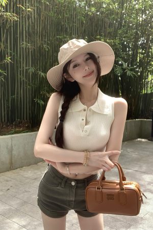 Girl's Morning Sleeveless Vest Women's Summer Polo Collar Top - Versatile Casual Outerwear for Stylish Summer Looks