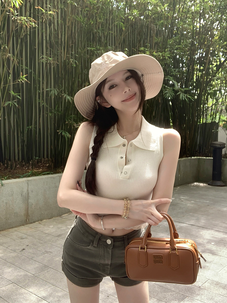 Girl's Morning Sleeveless Vest Women's Summer Polo Collar Top - Versatile Casual Outerwear for Stylish Summer Looks Girl's Morning Sleeveless Vest Women's Summer Polo Collar Top - Versatile Casual Outerwear for Stylish Summer Looks
