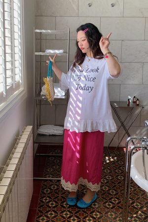 Gold Lace Splicing Slit Midi Skirt for Women, Plus Size 2025 Summer Fashion, Slimming Belly Coverage, Trendy Big Support Design