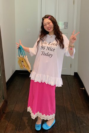 Gold Lace Splicing Slit Midi Skirt for Women, Plus Size 2025 Summer Fashion, Slimming Belly Coverage, Trendy Big Support Design