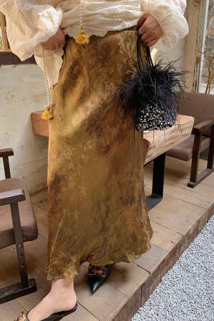 Gold Satin Fishtail Half Skirt for Women - Plus Size Retro Chinese Style National Wind 2025 Fashion