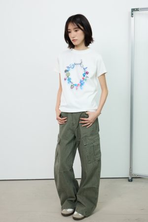 Gradient Printed Short Sleeve Crop Top T-Shirt for Women with Shoulder Design - Summer Fashion Statement