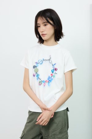 Gradient Printed Short Sleeve Crop Top T-Shirt for Women with Shoulder Design - Summer Fashion Statement