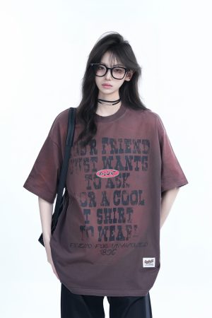 Gradient Purple Oversized Short Sleeve T-Shirt for Women - American Street Style, Trendy Loose Fit, Casual Y2K Fashion Top