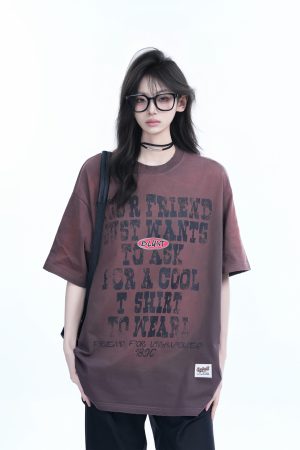 Gradient Purple Oversized Short Sleeve T-Shirt for Women - American Street Style, Trendy Loose Fit, Casual Y2K Fashion Top