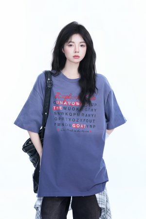 Gradient Round Neck Short Sleeve T-Shirt for Women - American Street Style, Casual Loose Fit, Summer 2023 Fashion