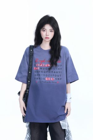 Gradient Round Neck Short Sleeve T-Shirt for Women - American Street Style, Casual Loose Fit, Summer 2023 Fashion