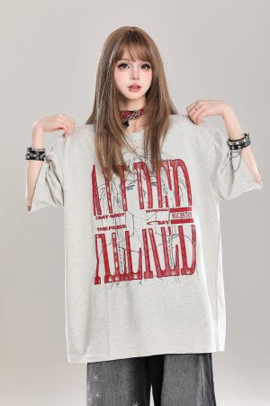Graffiti Letter Oversized Short-Sleeve T-Shirt for Women - Summer 2025 American High Street Loose Fit