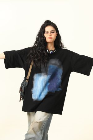 Graffiti Printed Loose Fit Short Sleeve T-Shirt for Men and Women - Summer Streetwear Couple Top, Urban Style