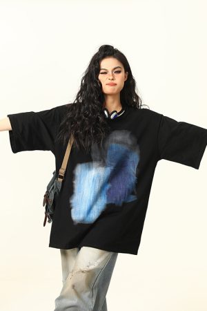 Graffiti Printed Loose Fit Short Sleeve T-Shirt for Men and Women - Summer Streetwear Couple Top, Urban Style