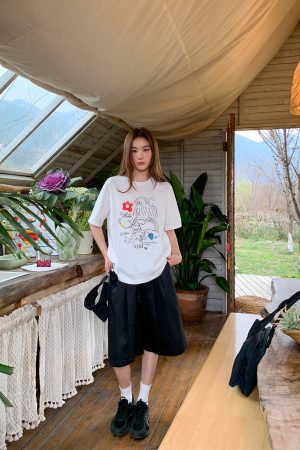 Graffiti Rainbow Dog Print Short Sleeve T-Shirt for Women - Summer Slimming Top, Trendy Casual Wear, Y2K Style