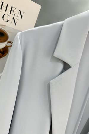 Gray-Blue Casual Minimalist Blazer for Women, Summer Lightweight Commuter Style, Unique 2025 Korean Fashion Design