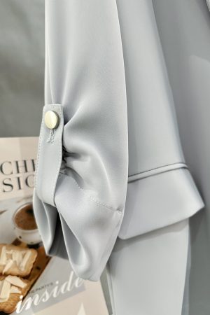 Gray-Blue Casual Minimalist Blazer for Women, Summer Lightweight Commuter Style, Unique 2025 Korean Fashion Design