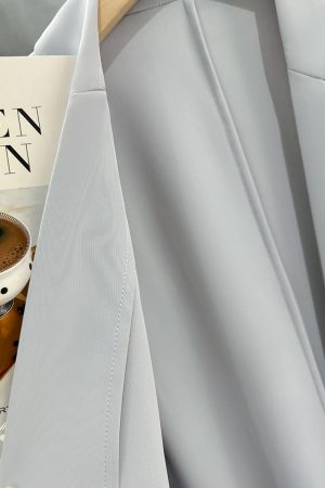 Gray-Blue Casual Minimalist Blazer for Women, Summer Lightweight Commuter Style, Unique 2025 Korean Fashion Design