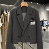 Gray-Blue College-Style Blazer for Women, Spring Autumn 2025 Niche Suit Top, Trendy Casual Chic Fashion
