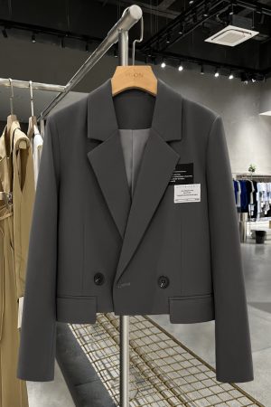 Gray-Blue College-Style Blazer for Women, Spring Autumn 2025 Niche Suit Top, Trendy Casual Chic Fashion