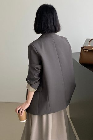 Gray Casual Blazer for Women, Petite Korean Style, Elegant High-Quality Suit for Early Autumn 2025 Fashion