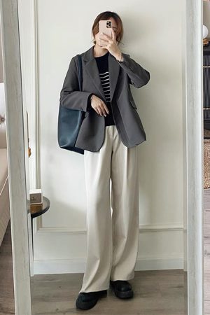 Gray Casual Blazer for Women, Petite Korean Style, Elegant High-Quality Suit for Early Autumn 2025 Fashion