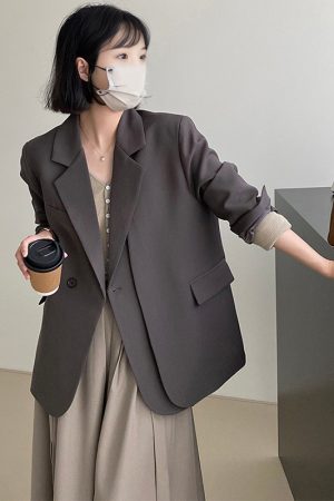 Gray Casual Blazer for Women, Petite Korean Style, Elegant High-Quality Suit for Early Autumn 2025 Fashion