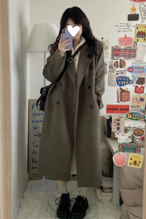 Gray Coffee Cashmere Long Coat for Women - 2024 Winter Korean Style High-End Thick Down Jacket Outerwear