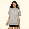 Gray Color-Block Round-Neck Short Sleeve T-Shirt for Women - American Style Summer Loose Fit Versatile Top, Flattering Design
