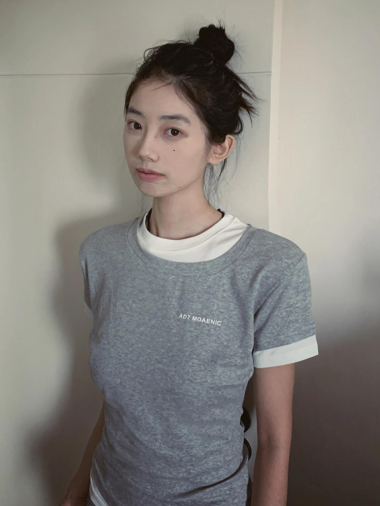 Gray Color-Blocked Short Sleeve Women's Fitted Slim T-Shirt - Vintage Sweet & Spicy Jazz Top - Trendy Summer Fashion