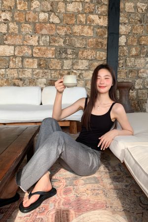 Gray Double Shoulder Strap Camisole with Chest Pad for Women - Slim Fit Summer Outerwear, Flattering Innerwear Essential