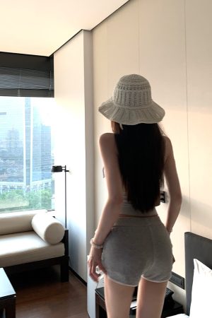 Gray Drawstring Slim-Fit Casual Pants for Women - Versatile Hip-Hugging Summer Sports Shorts