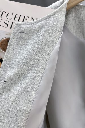 Gray-Green Textured Suit Jacket for Women - French Style, Trendy Korean Spring Autumn Fashion 2025