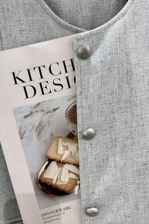 Gray-Green Textured Suit Jacket for Women - French Style, Trendy Korean Spring Autumn Fashion 2025