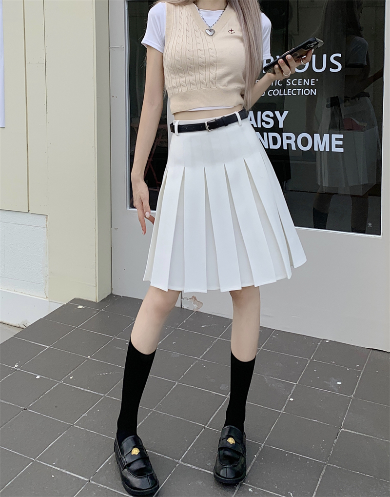 Gray High-Waisted Pleated A-Line Skirt for Women - Summer College Style Mid-Length Tummy-Covering JK Skirt Gray High-Waisted Pleated A-Line Skirt for Women - Summer College Style Mid-Length Tummy-Covering JK Skirt