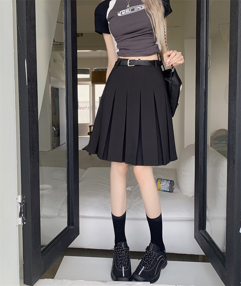 Gray High-Waisted Pleated A-Line Skirt for Women - Summer College Style Mid-Length Tummy-Covering JK Skirt Gray High-Waisted Pleated A-Line Skirt for Women - Summer College Style Mid-Length Tummy-Covering JK Skirt