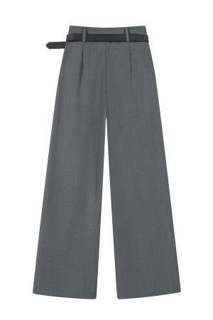 Gray High-Waisted Suit Pants for Women - Slimming Straight Leg Design, High-End Drape, Casual Spring/Summer 2025 Style