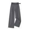 Gray High-Waisted Suit Pants for Women - Slimming Straight Leg Design, High-End Drape, Casual Spring/Summer 2025 Style