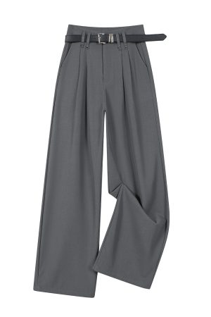 Gray High-Waisted Suit Pants for Women - Slimming Straight Leg Design, High-End Drape, Casual Spring/Summer 2025 Style