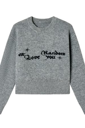 Gray Jacquard Round Neck Loose Casual Layered Knit Sweater for Women in Shibuya Style - Trendy 90s Inspired Fashion