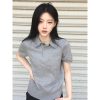 Gray Knitted Short-Sleeve Women's Polo T-Shirt - College Style Slim Fit Summer Top for Versatile Casual Looks