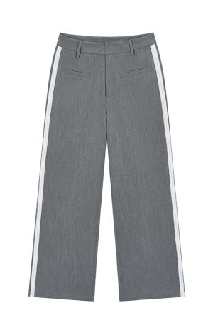 Gray Lace Patchwork Long Pants - Low-Waist Retro Casual Style, Versatile Y2K Fashion for Effortless Everyday Wear